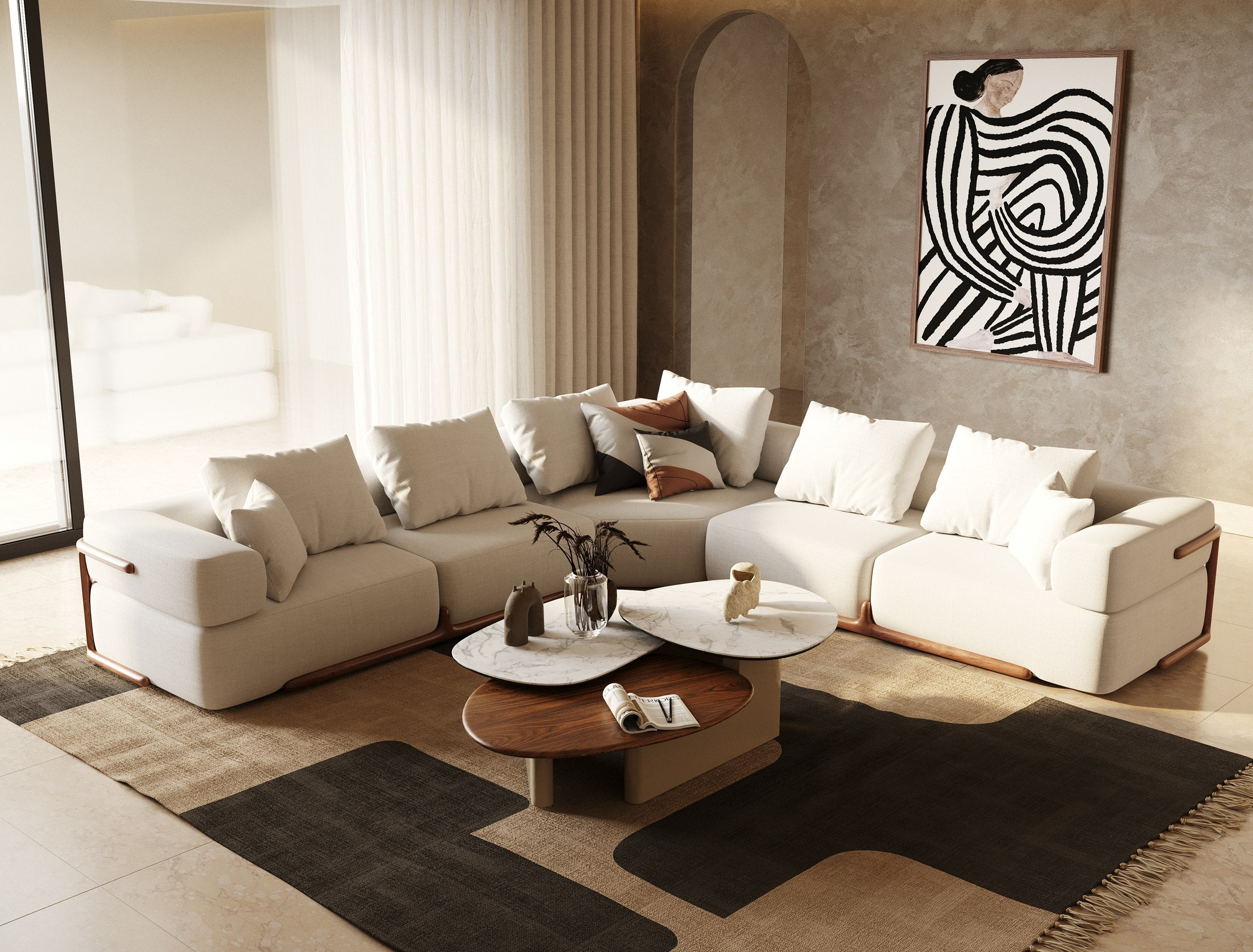 Simone - Modern Off-White Fabric Sectional Sofa