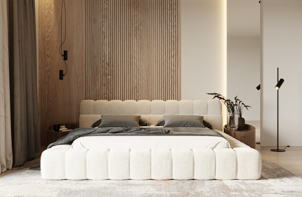 Tyree - Modern Tufted Off-White Fabric Bed - Modern Tufted Off - White Fabric Bed
