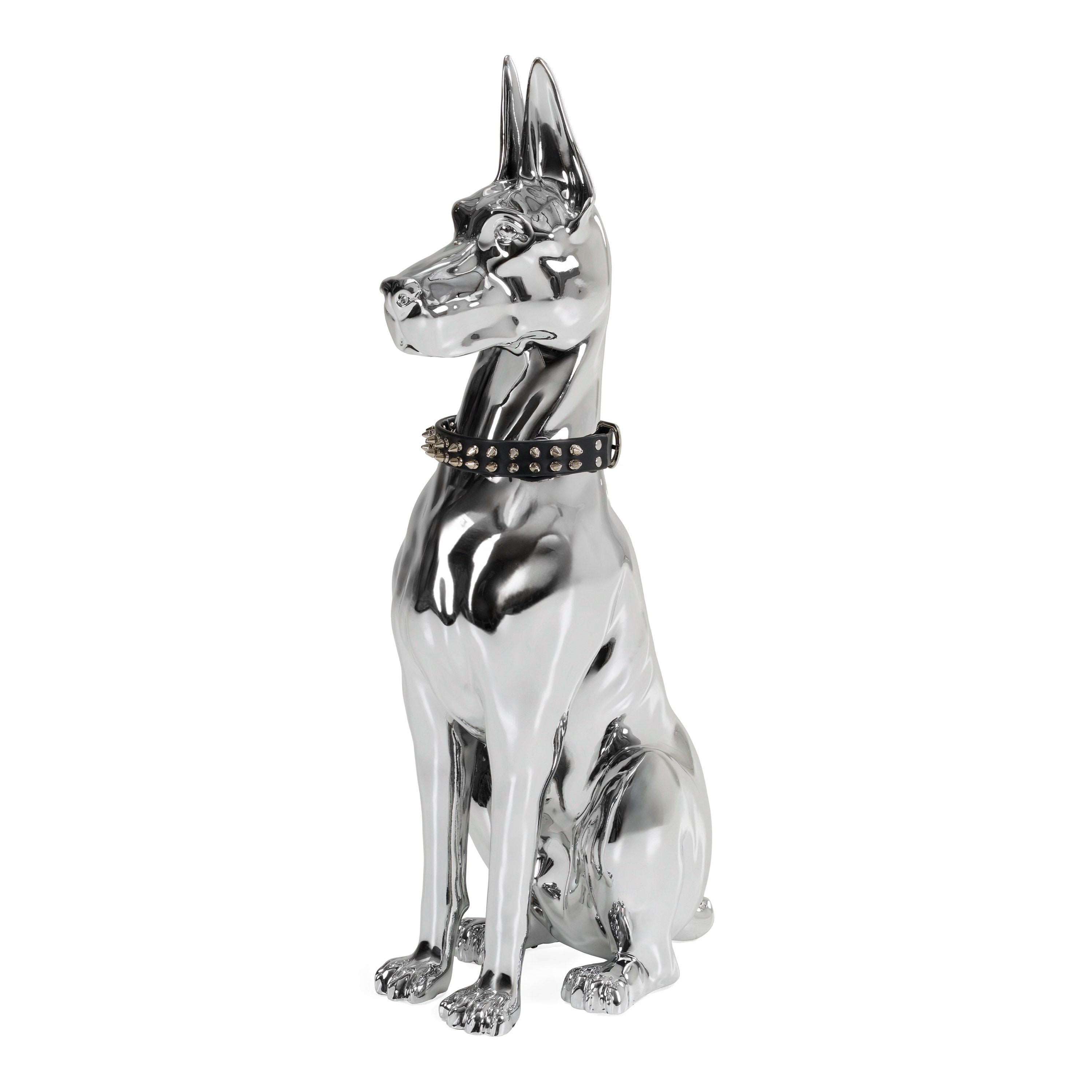 Doberman Dog - Silver Fiberglass Sculpture