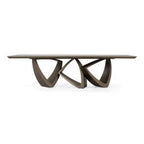 Dollemore - Modern Faux Travertine Ceramic + Antique Brass Dining Table
