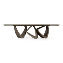 Dollemore - Modern Faux Travertine Ceramic + Antique Brass Dining Table