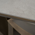 Dollemore - Modern Faux Travertine Ceramic + Antique Brass Dining Table