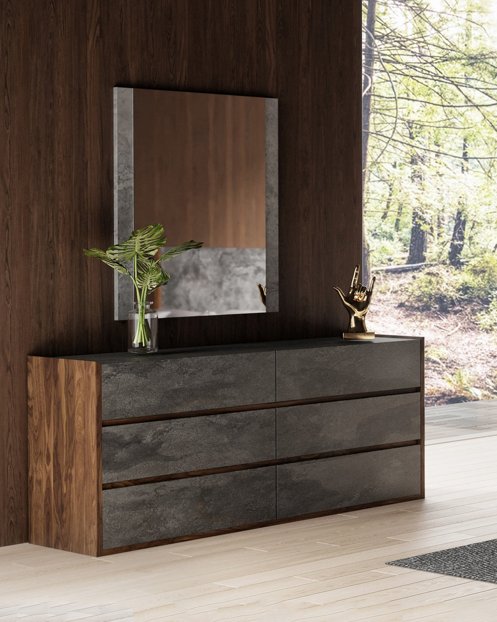 Rado - Modern Walnut & Volcanic Slate Bedroom set - Modern Walnut & Volcanic Slate Bedroom set