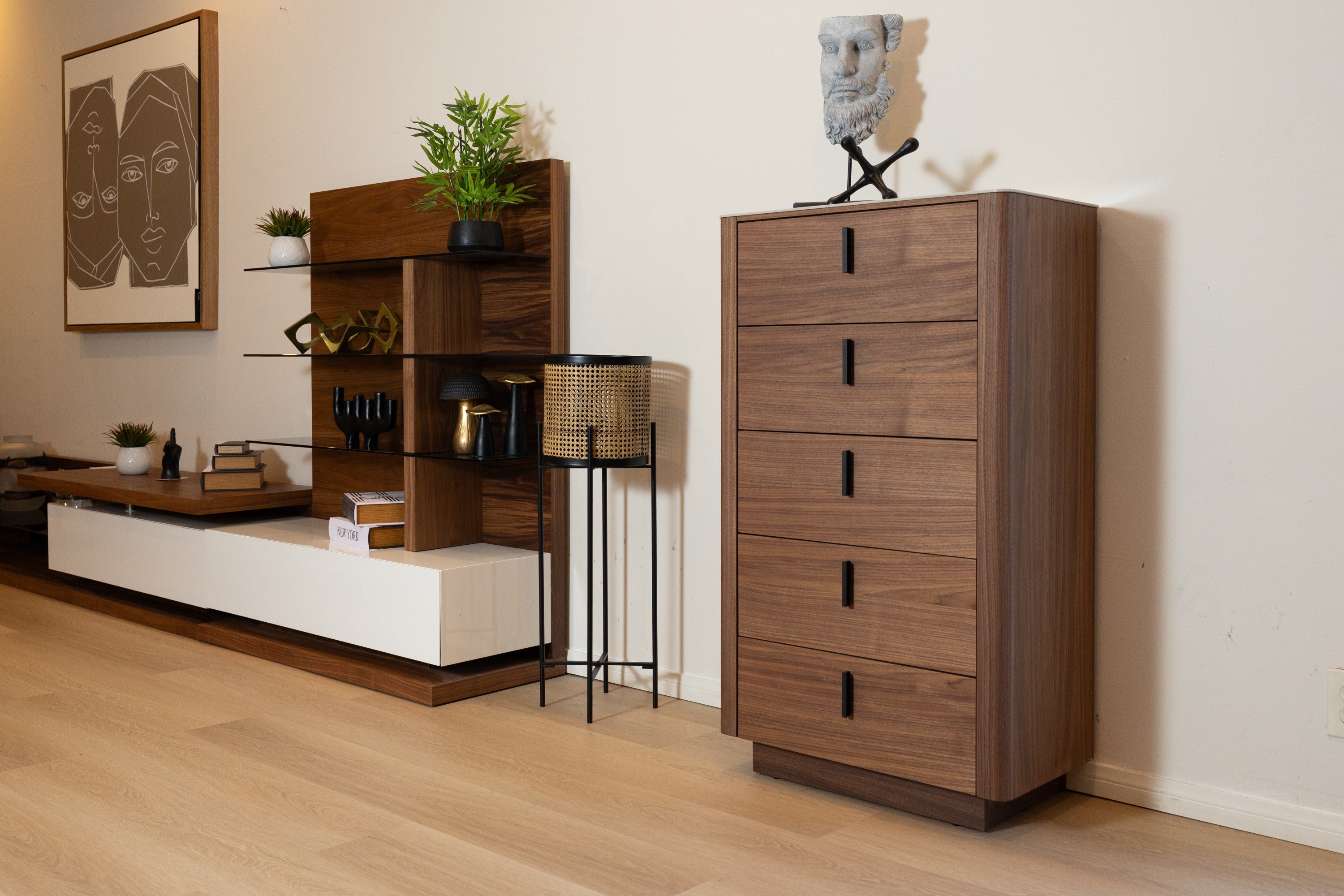 Chelton - Contemporary Walnut and White Ceramic Chest