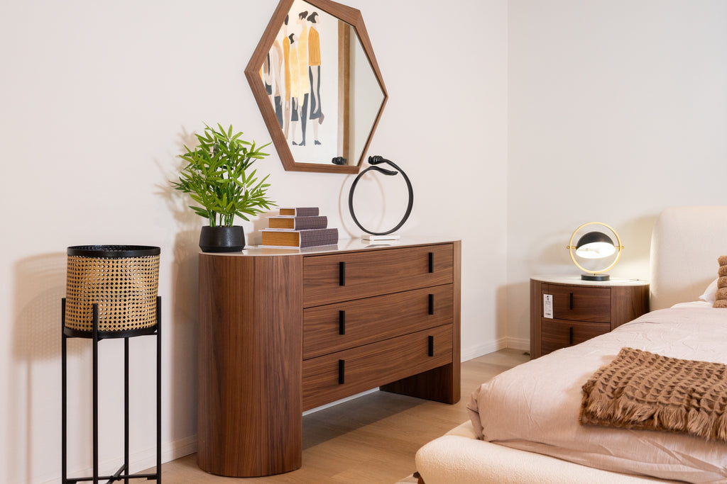 Chelton - Contemporary White Ceramic & Walnut Dresser