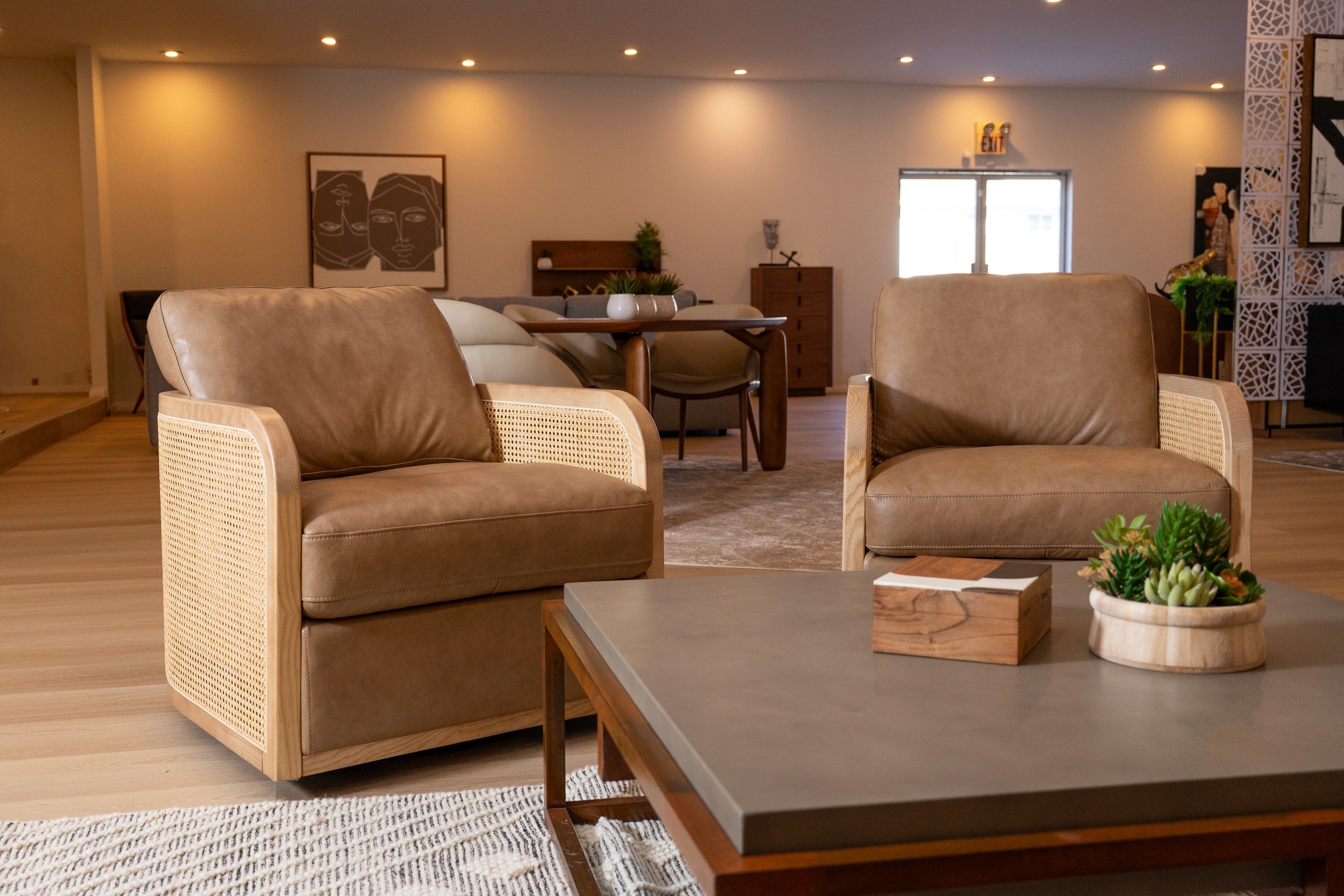 Danson - Modern Tan Leather + Wicker Swivel Accent Chair