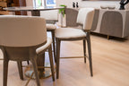 Calvary - Mid-Century Modern Beige Vegan Leather + Grey Ash Counter Chair