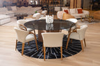 Kaye - Modern Walnut + Glass 71" Round Dining Table