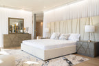 Nixa - Modern Beige Velvet + Brushed Bronze Bed - Modern Beige Velvet + Brushed Bronze Bed