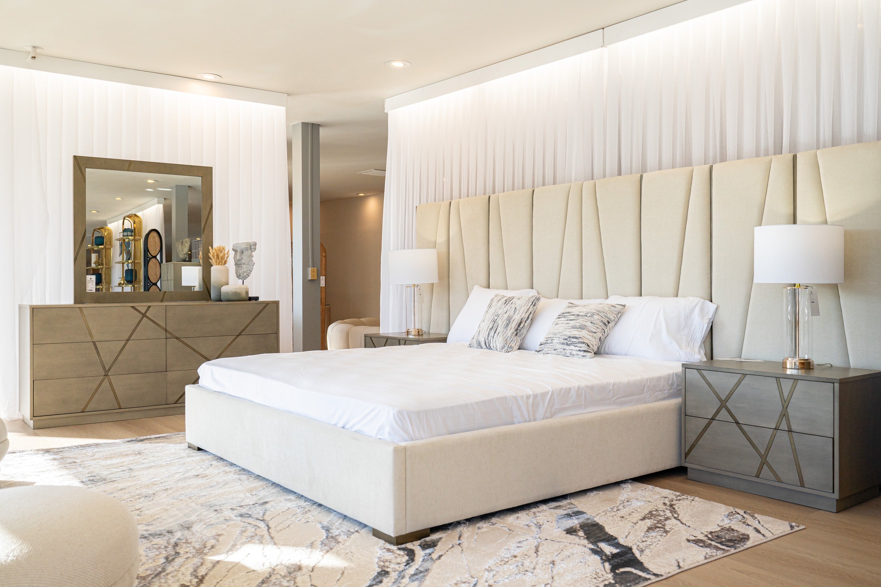 Nixa - Modern Beige Velvet + Brushed Bronze Bed - Modern Beige Velvet + Brushed Bronze Bed