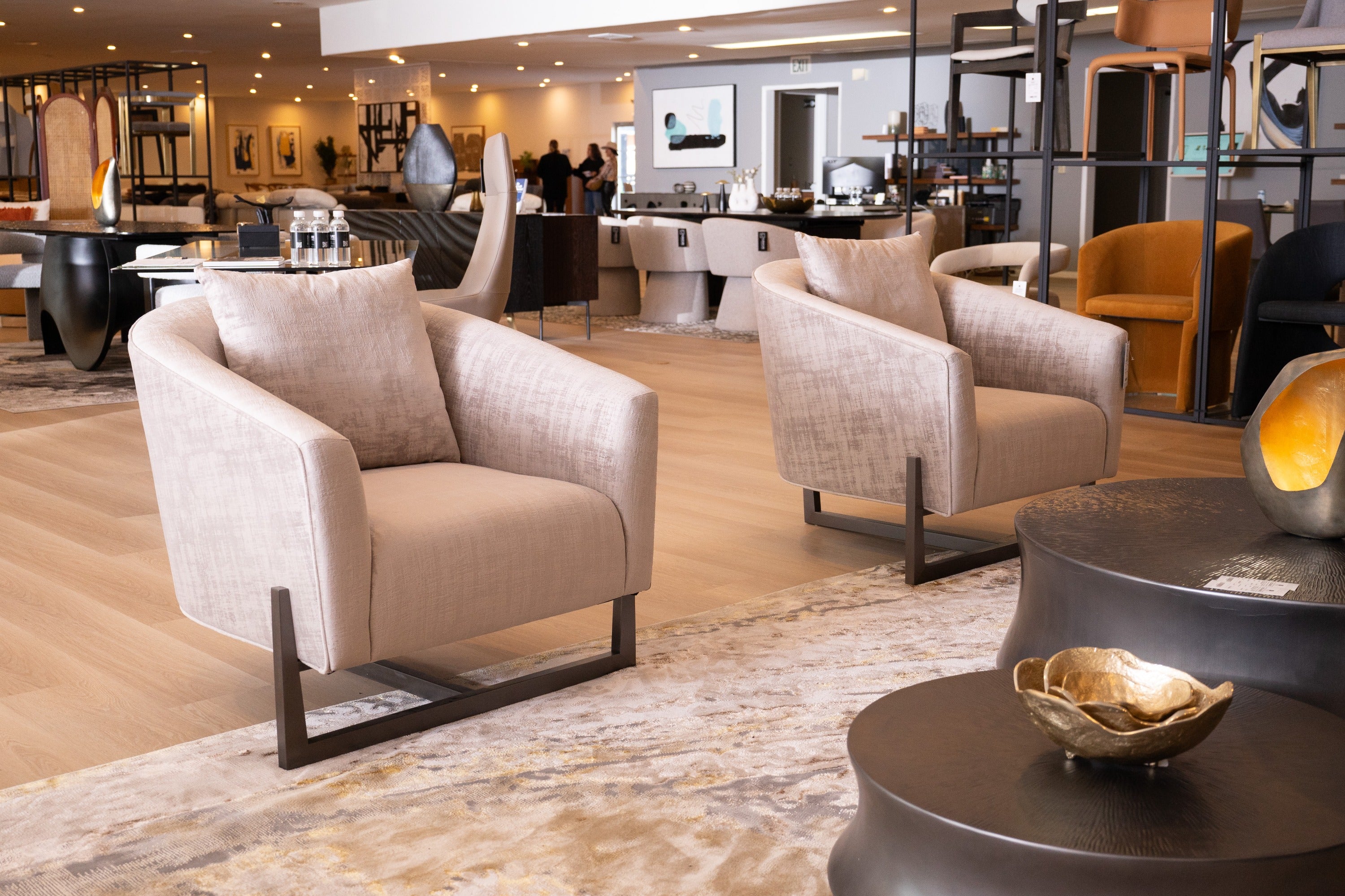 Forbis - Contemporary Light Grey Fabric + Bronze Accent Chair