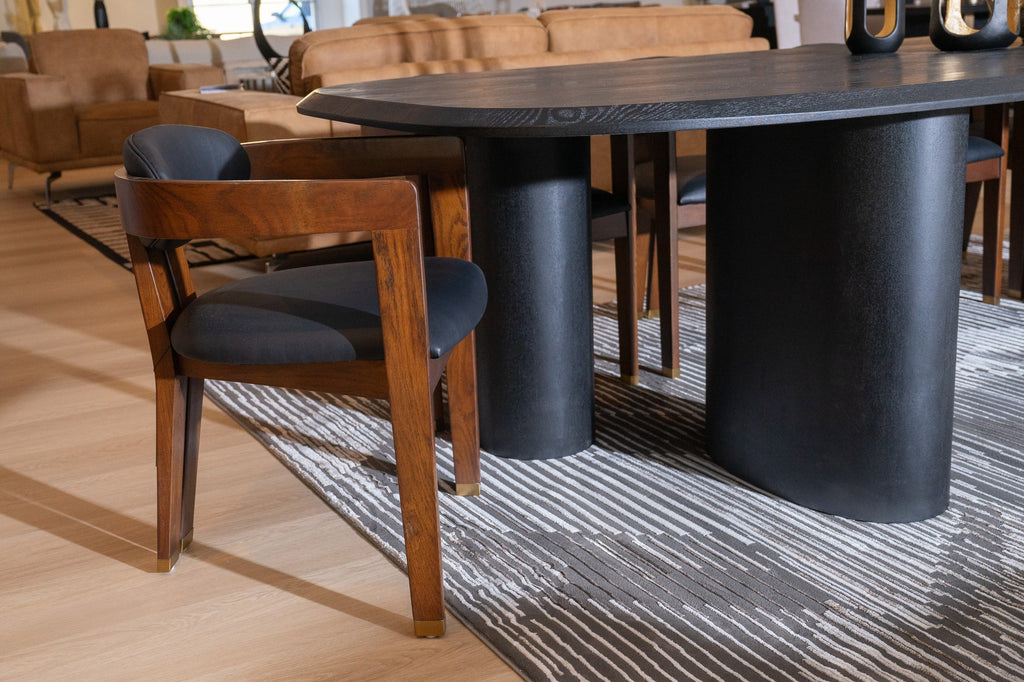 Belton - Modern Black Vegan Leather + Brown Oak Dining Chair