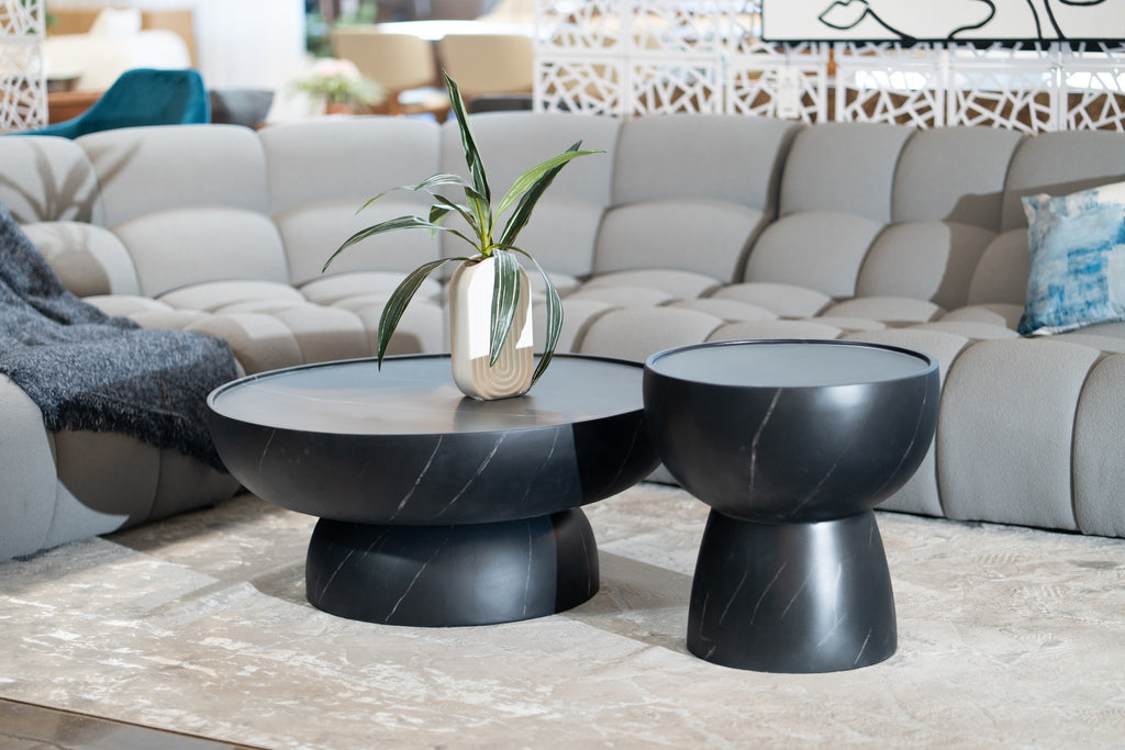Akron - Modern Black & White Faux Marble Round Coffee Table