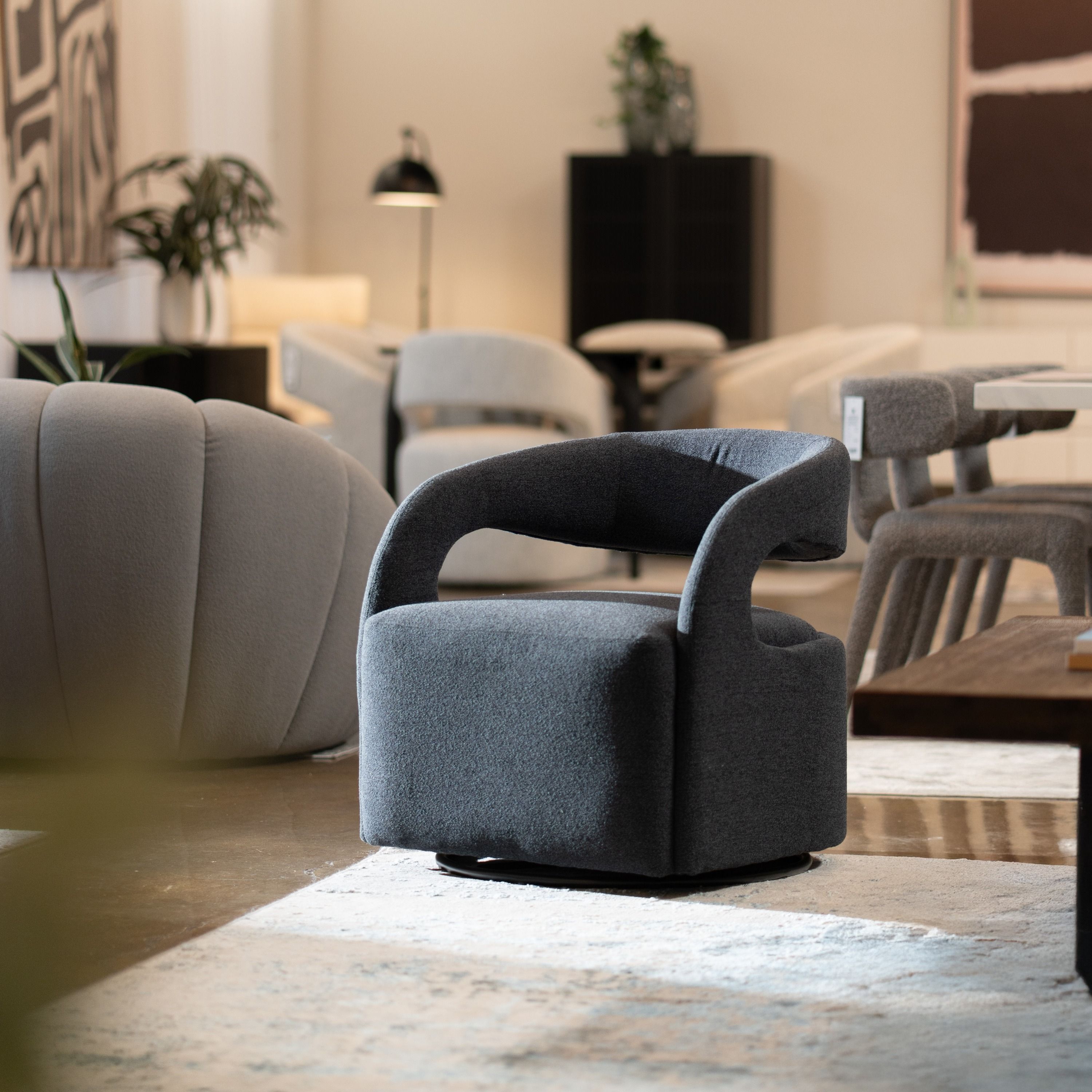 Modrest Dowsett - Modern Charcoal Fabric Swivel Accent Chair