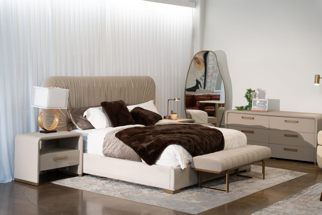 Florence - Modern Beige Velvet + Gold Bed - Modern Beige Velvet + Gold Bed