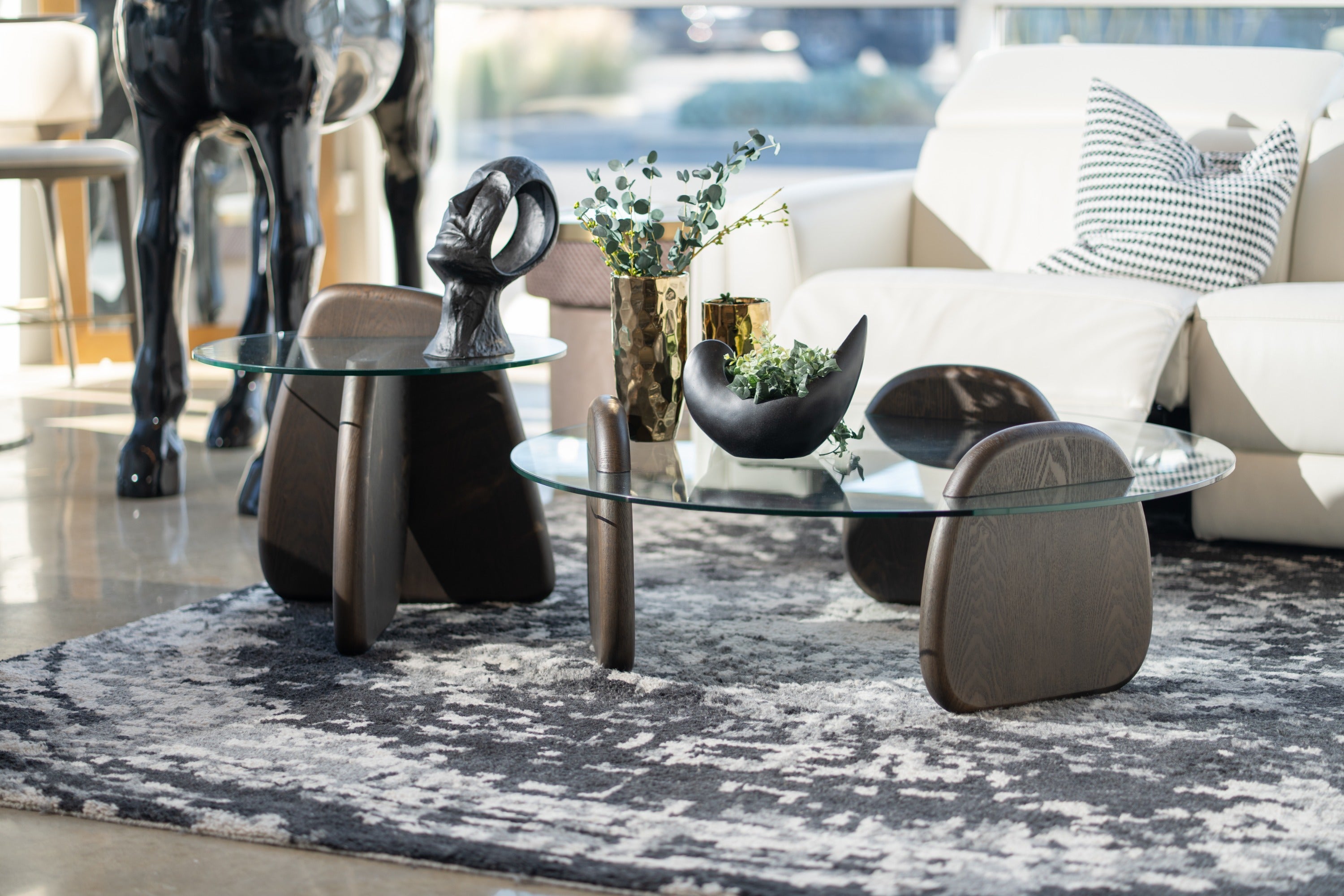 Buxton - Mid-Century Modern Glass + Dark Walnut Coffee Table