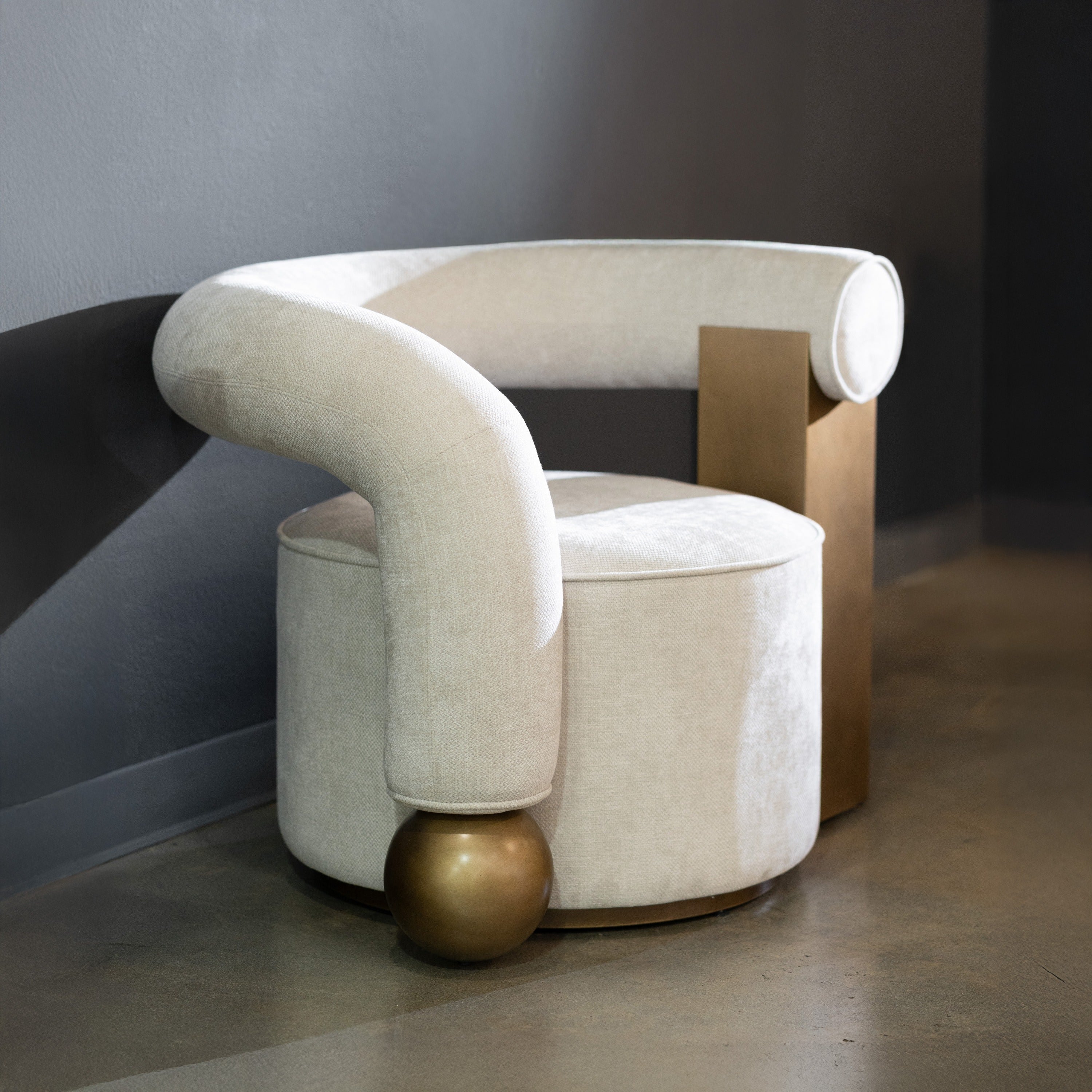 Tranquil - Contemporary Beige Fabric + Antique Brass Accent Chair