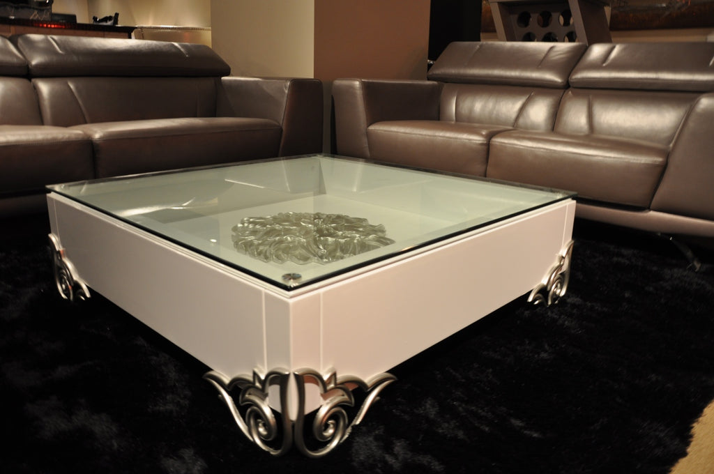 LS538 Emma Modern White Coffee Table with Glass Top