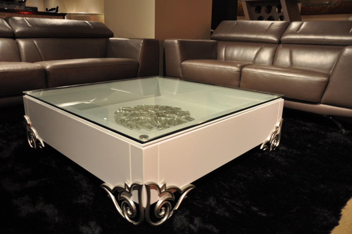 LS538 Emma Modern White Coffee Table with Glass Top