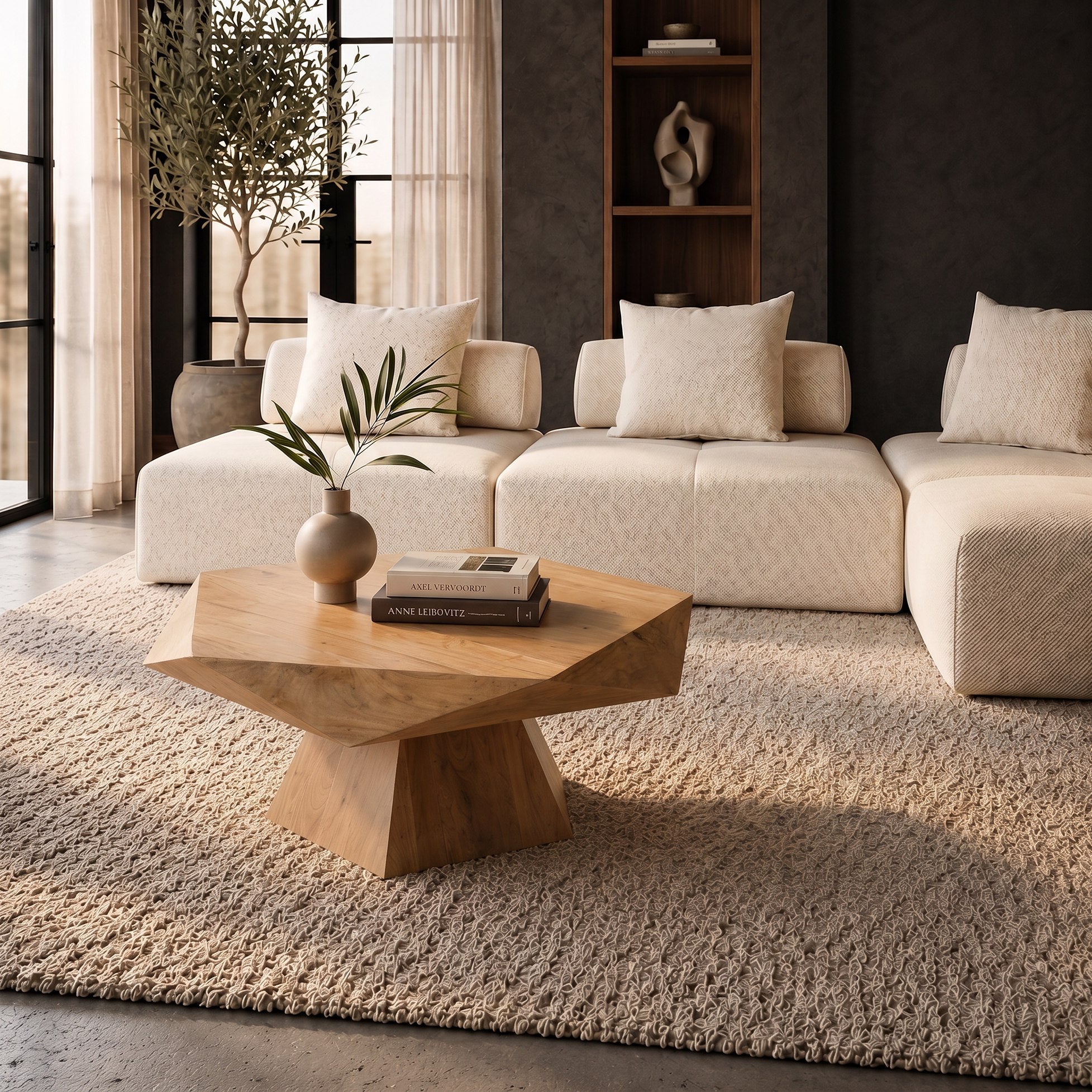 Duffy - Modern Acacia Pentagon Coffee Table
