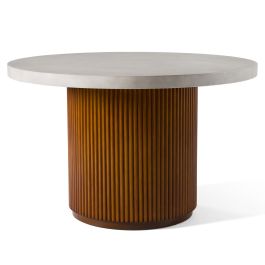Duncan - Modern Faux Concrete + Walnut Round Dining Table