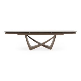 Dunster - Contemporary Beige Ceramic + Metallic Grey Extendable Dining Table