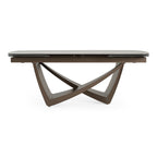 Dunster - Contemporary Beige Ceramic + Metallic Grey Extendable Dining Table