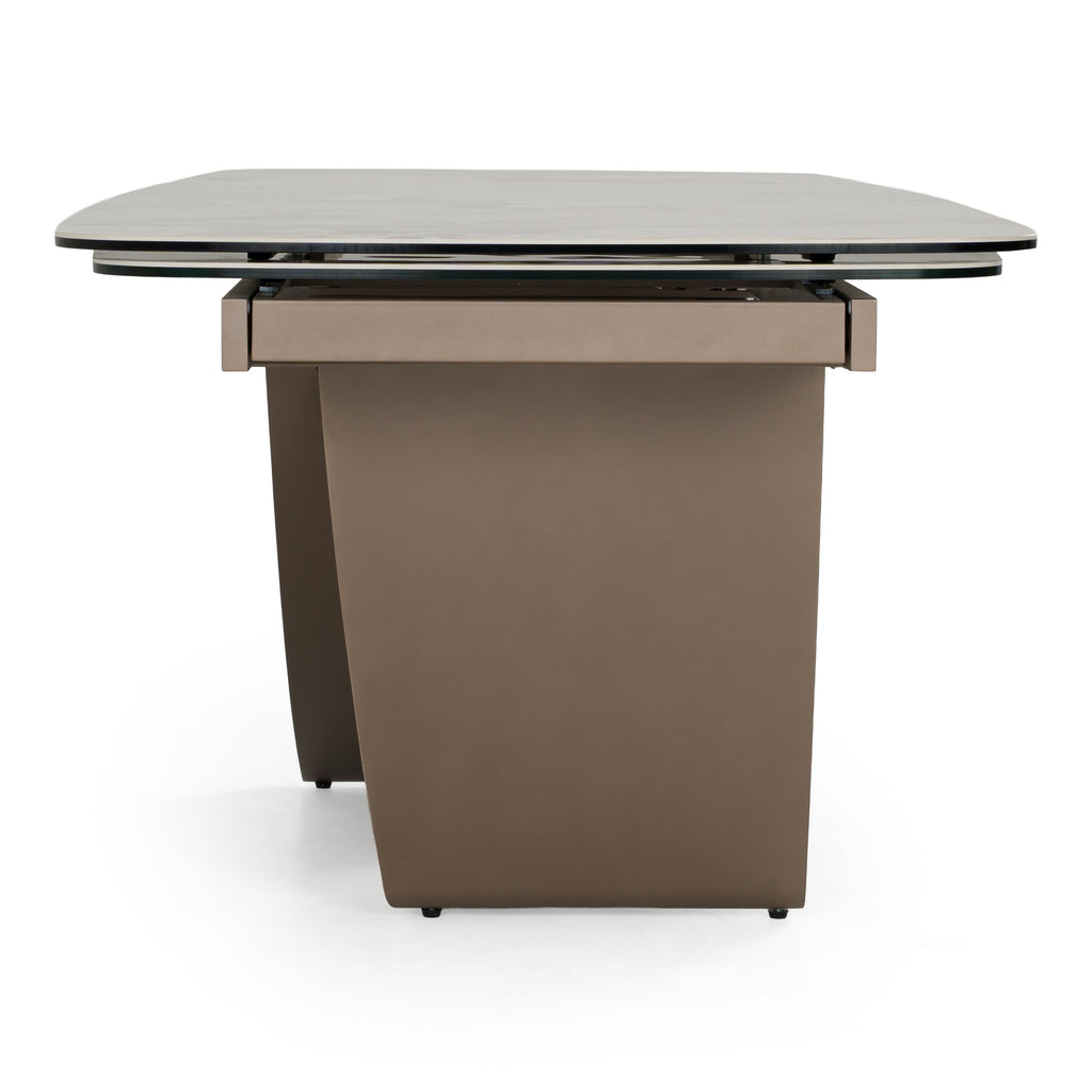 Dunster - Contemporary Beige Ceramic + Metallic Grey Extendable Dining Table