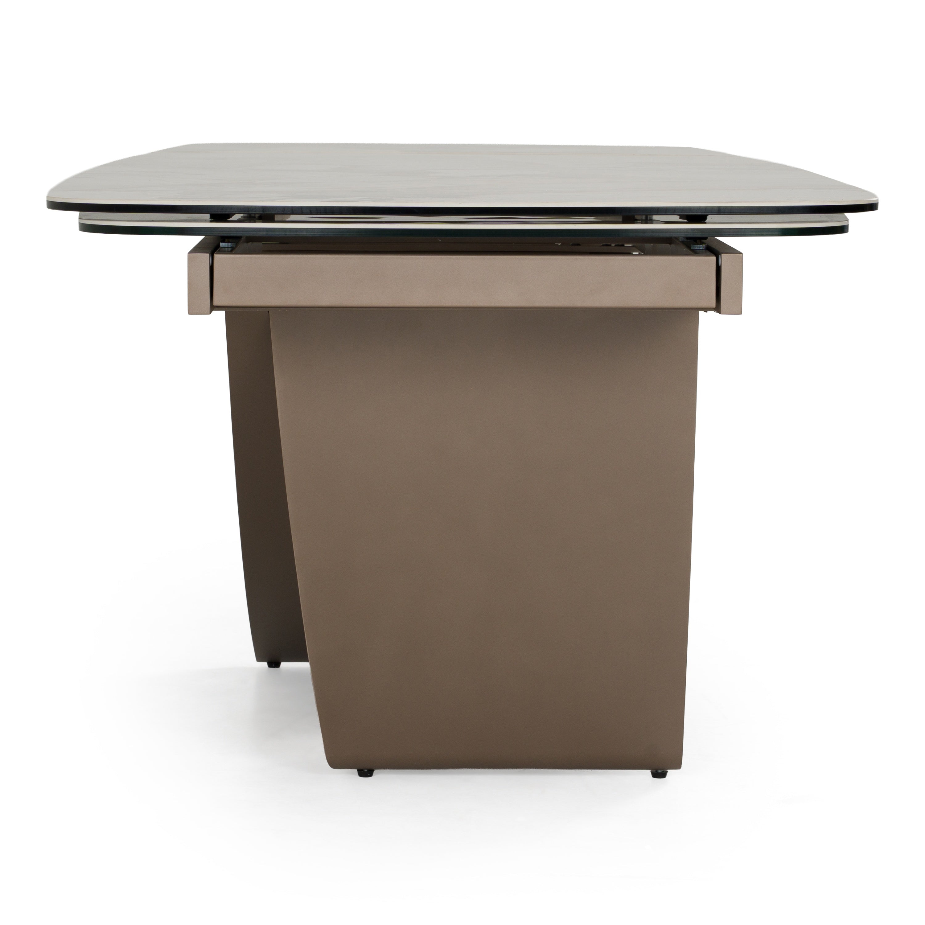 Dunster - Contemporary Beige Ceramic + Metallic Grey Extendable Dining Table