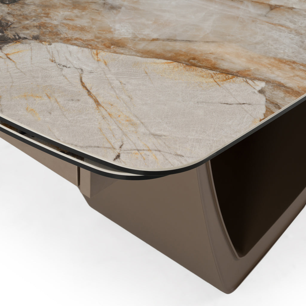 Dunster - Contemporary Beige Ceramic + Metallic Grey Extendable Dining Table