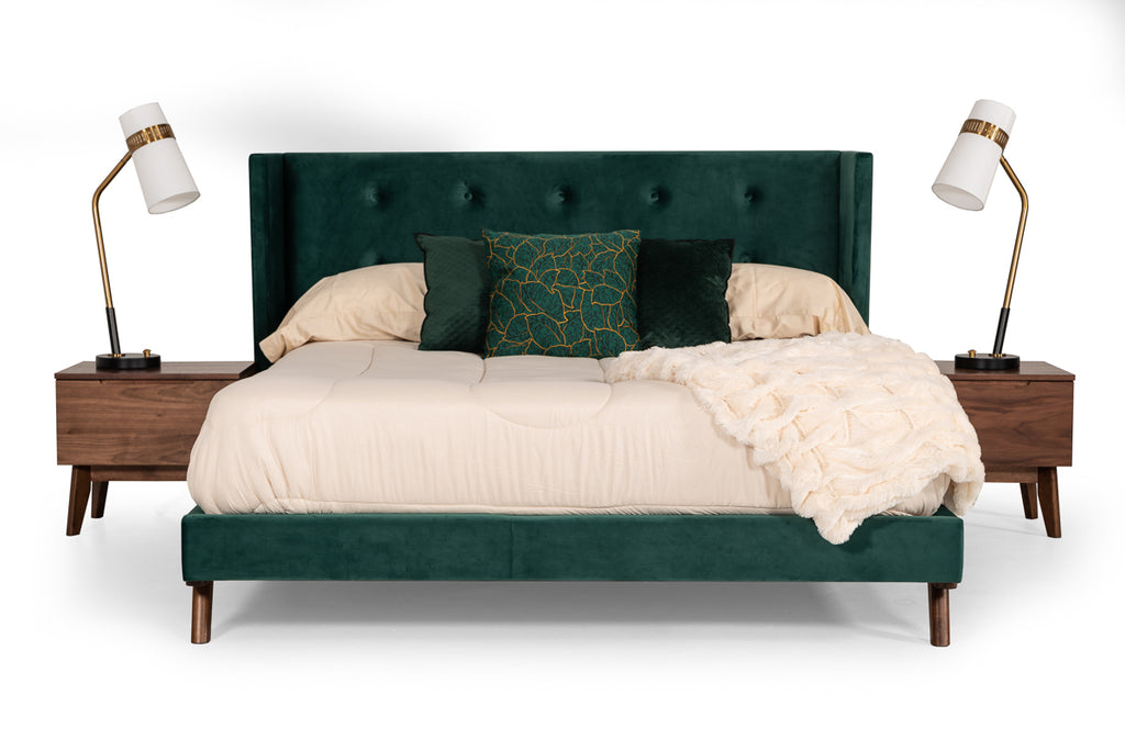 Durango Modern Green Fabric & Walnut Bed