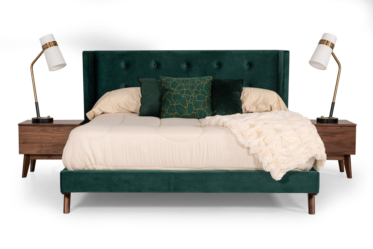 Durango Modern Green Fabric & Walnut Bed