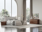 Dustin - Modern Grey Fabric & Walnut Trimmed Bed - Modern Grey Fabric & Walnut Trimmed Bed