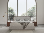 Dustin - Modern Grey Fabric & Walnut Trimmed Bed - Modern Grey Fabric & Walnut Trimmed Bed