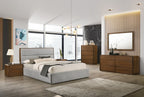 Dustin - Modern Grey Fabric & Walnut Trimmed Bed - Modern Grey Fabric & Walnut Trimmed Bed