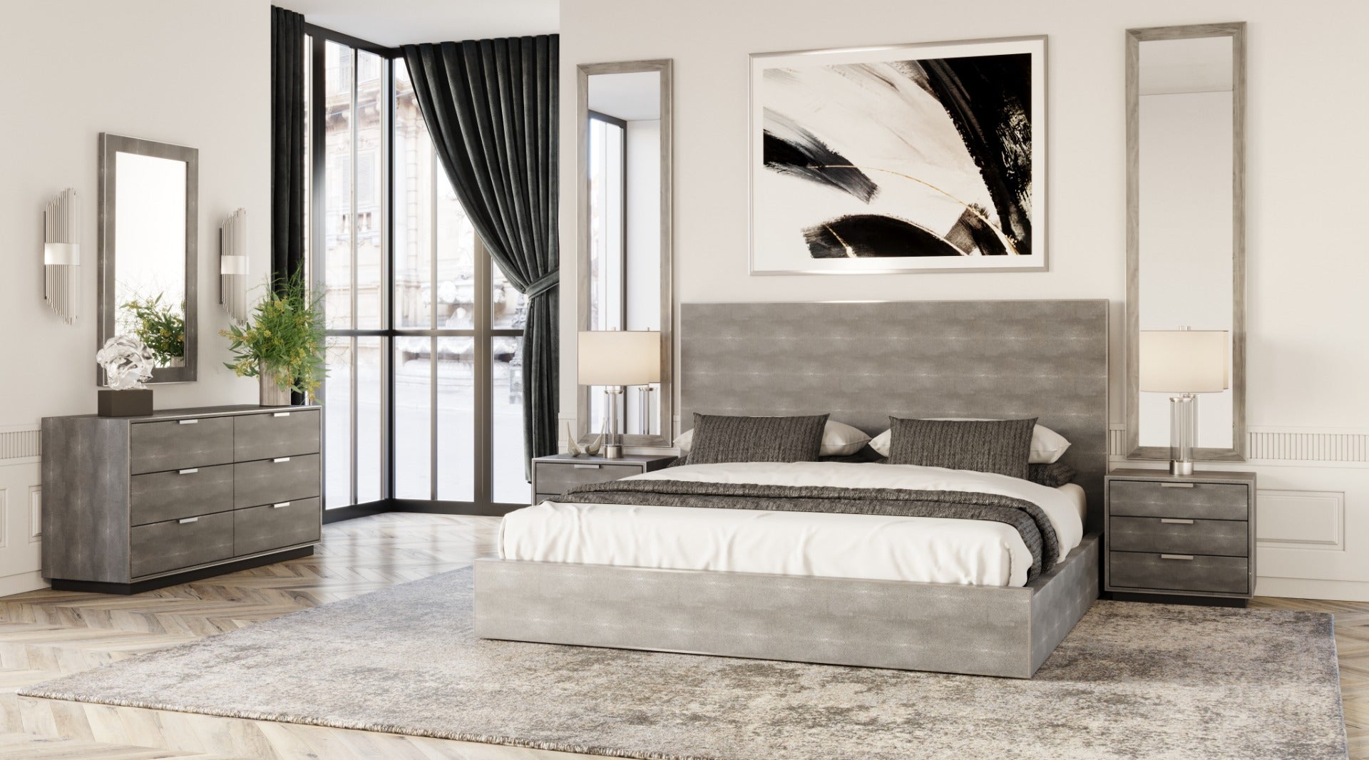 Dynasty - Modern Shagreen Bed - Modern Shagreen Bed