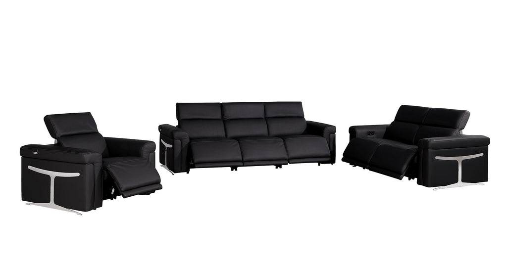 1126 Divanitalia 6-Piece Modular Power Reclining Sofa, Loveseat & Chair Set in Top Grain Italian Leather with 6 Power Recliners & Power Headrests - Black - SKU 1126-BLACK-6.6-HT-3PC - view 4