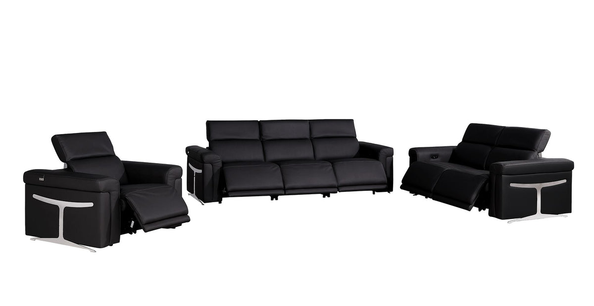 1126 Divanitalia 6-Piece Modular Power Reclining Sofa, Loveseat & Chair Set in Top Grain Italian Leather with 6 Power Recliners & Power Headrests - Black - SKU 1126-BLACK-6.6-HT-3PC - view 4