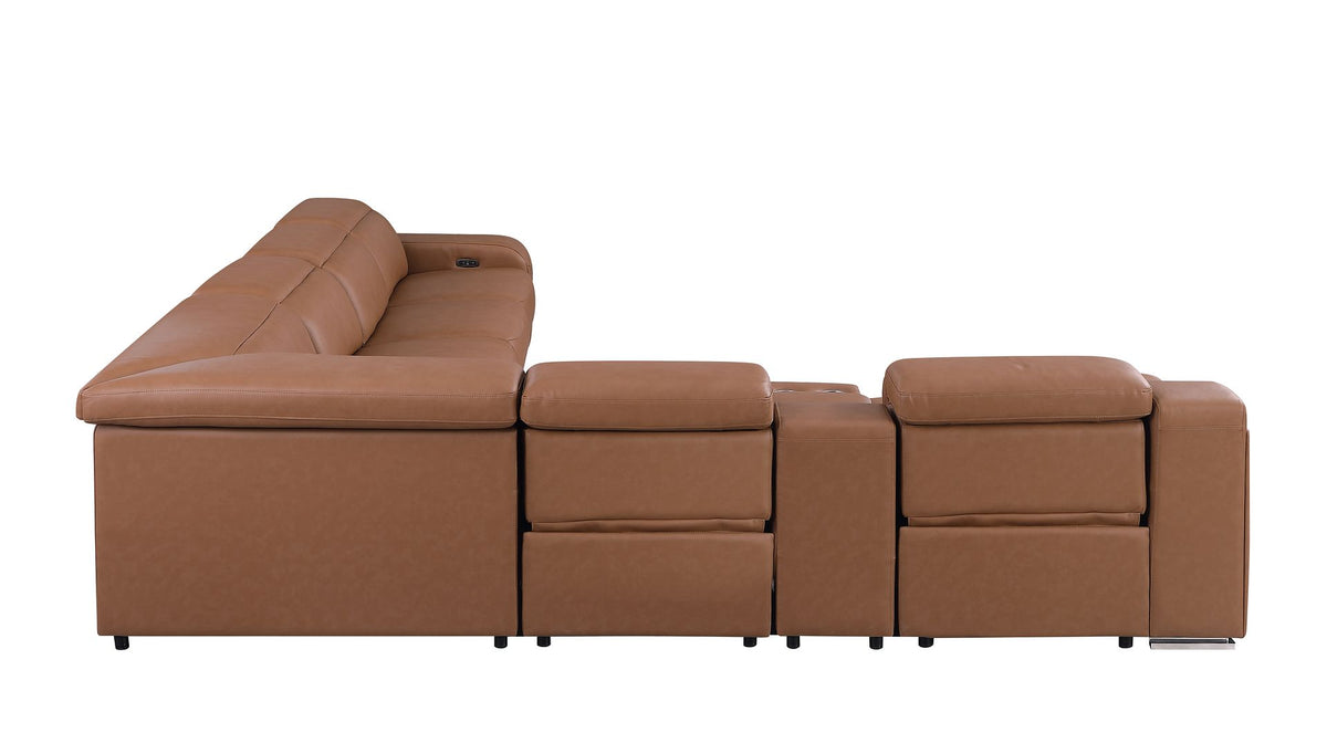 1116 Divanitalia 7-Piece L-Shaped Sectional Sofa in Top Grain Italian Leather with 4 Power Recliners & Power Headrests - Cognac - SKU 1116-COGNAC-7PC-4PWR-SECTIONAL - GROUP - view 7