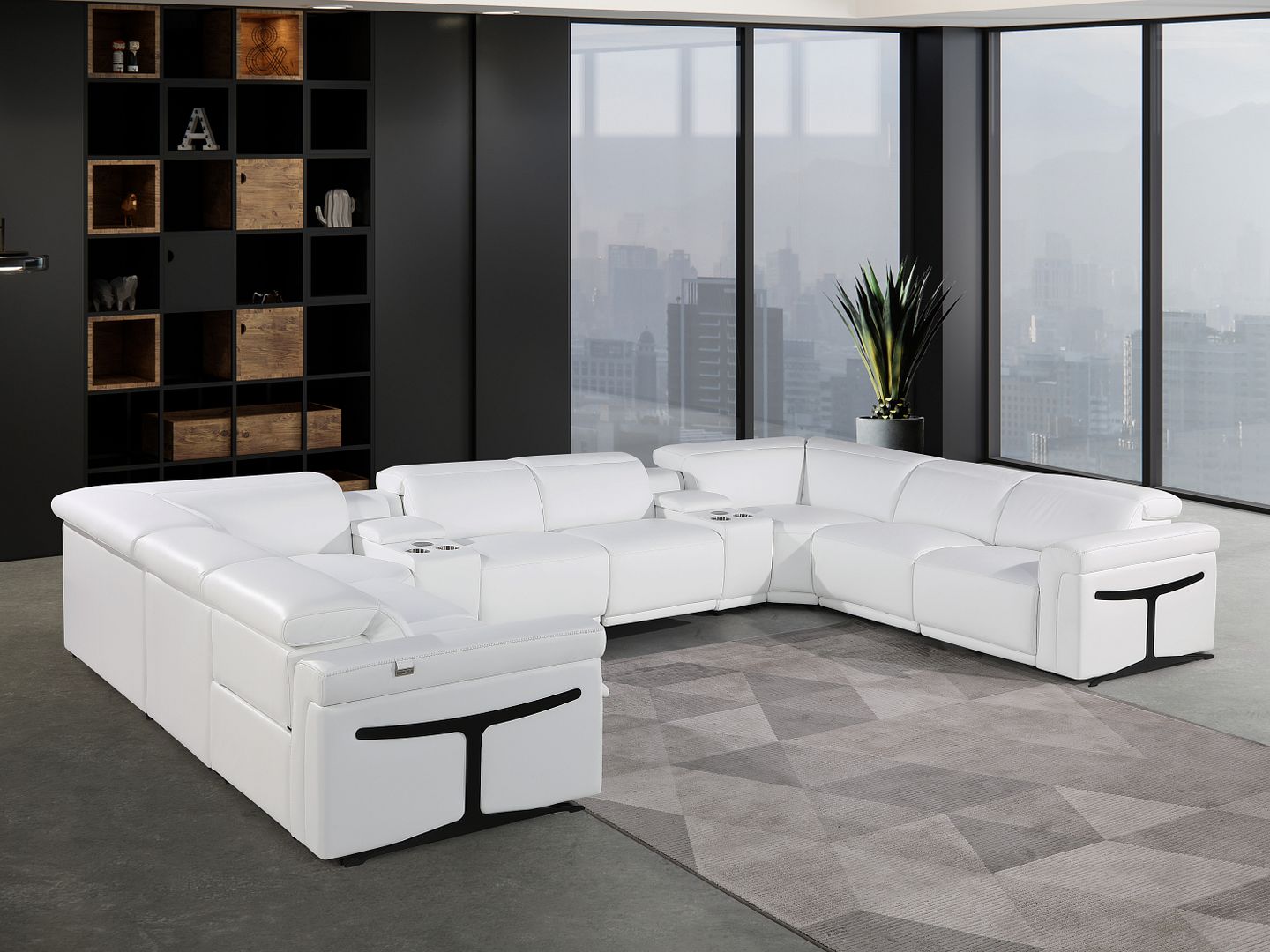 1126 Divanitalia 10-Piece U-Shaped Sectional Sofa in Top Grain Italian Leather with 4 Power Recliners & Power Headrests - White - SKU 1126-WHITE-10PC-4PWR-U-SECTIONAL-GROUP