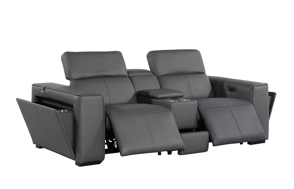 1224 Divanitalia 6-Piece Modular Power Reclining Sofa, Loveseat & Chair Set in Top Grain Italian Leather with 5 Power Recliners & Power Headrests - Dark Grey - SKU 1224-DK-GREY-6.5-HT-3PC - view 8