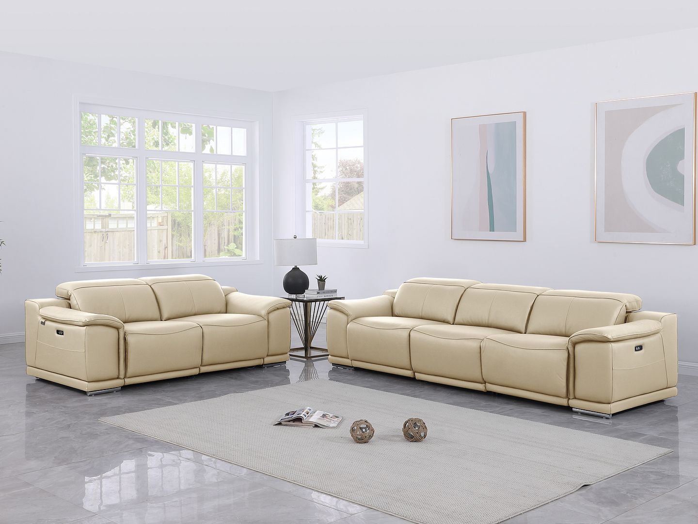 9762 Divanitalia 5-Piece Modular Power Reclining Sofa and Loveseat Set with 5 Power Recliners in Top Grain Italian Leather - Beige
