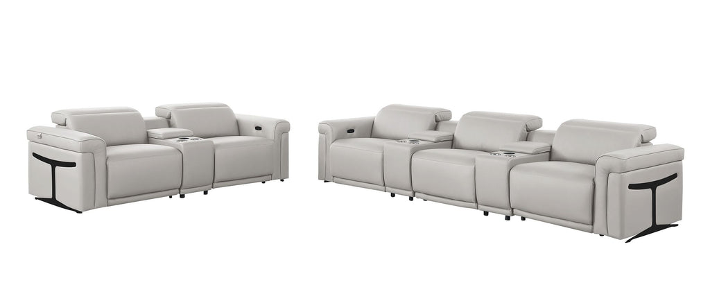 1126 Divanitalia 8-Piece Modular Power Reclining Sofa & Loveseat Set in Top Grain Italian Leather with 5 Power Recliners & Power Headrests - Light Grey - SKU 1126-LT_GREY-8.5-HT - view 4