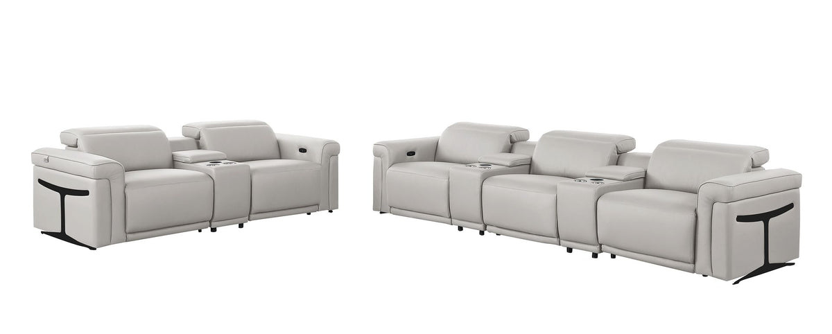 1126 Divanitalia 8-Piece Modular Power Reclining Sofa & Loveseat Set in Top Grain Italian Leather with 5 Power Recliners & Power Headrests - Light Grey - SKU 1126-LT_GREY-8.5-HT - view 4