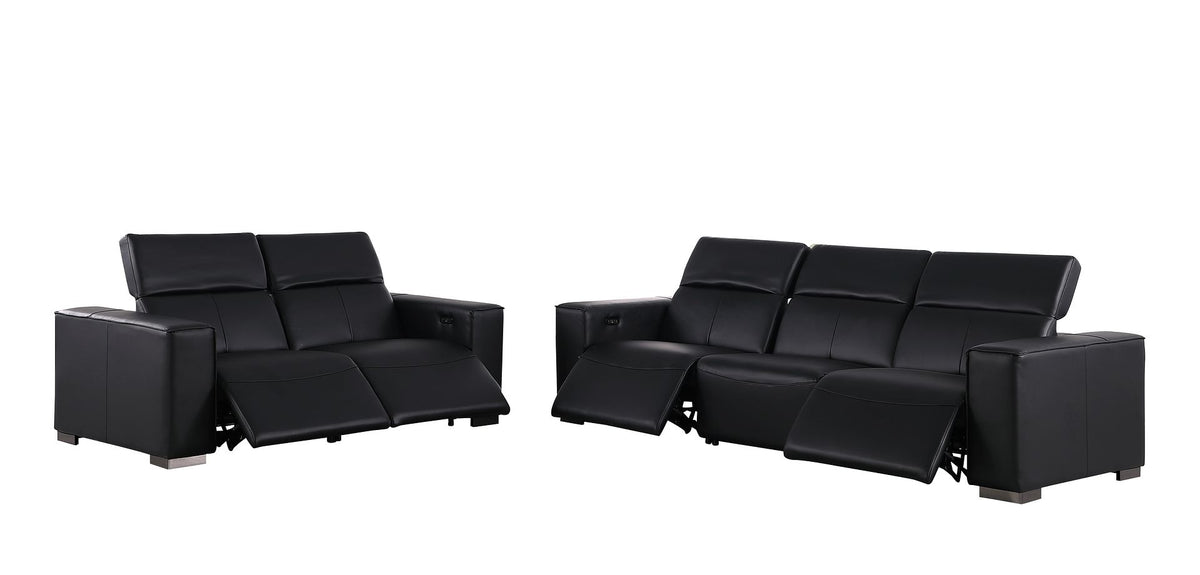 1208 Leather Reclining Set - Sofa & Loveseat with 4 Power Recliners - Black - SKU 1208-BLACK-5.4-HT-2PC - view 4