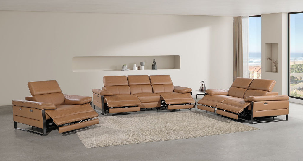 1246 Divanitalia Modular Power Dual Reclining Sofa, Loveseat, and Chair Set with Power Headrests - Top Grain Italian Leather - Cognac - SKU 1246-COGNAC-6.5-HT-3PC - view 2