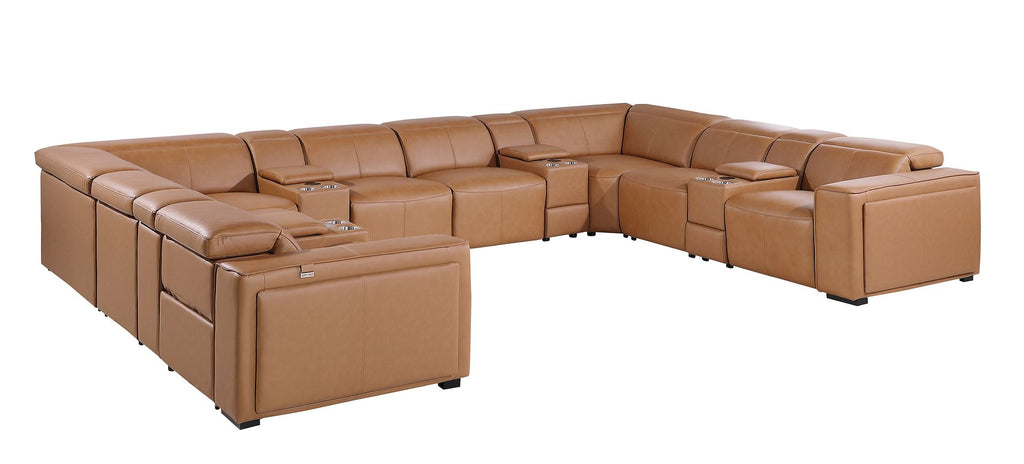 1224 Divanitalia 12-Piece U-Shaped Sectional Sofa in Top Grain Italian Leather with 4 Power Recliners & Power Headrests