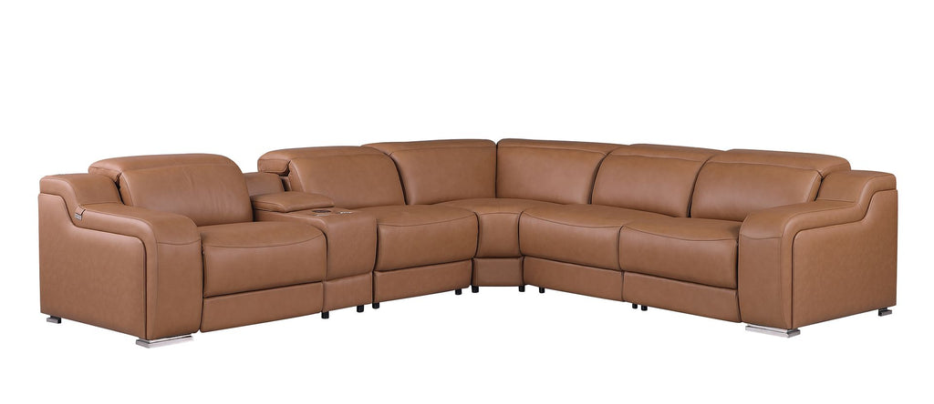 1116 Divanitalia 6-Piece L-Shaped Sectional Sofa in Top Grain Italian Leather with 3 Power Recliners & Power Headrests - Cognac - SKU 1116-COGNAC-6PC-3PWR-SECTIONAL- GROUP - view 3