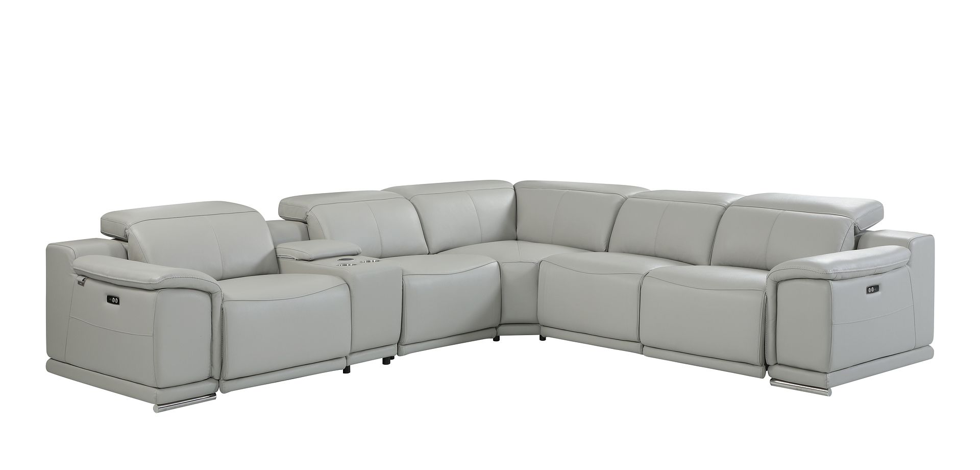 9762 Divanitalia 6-Piece L-Shaped Top Grain Italian Leather Sectional Sofa with 3 Power Recliners