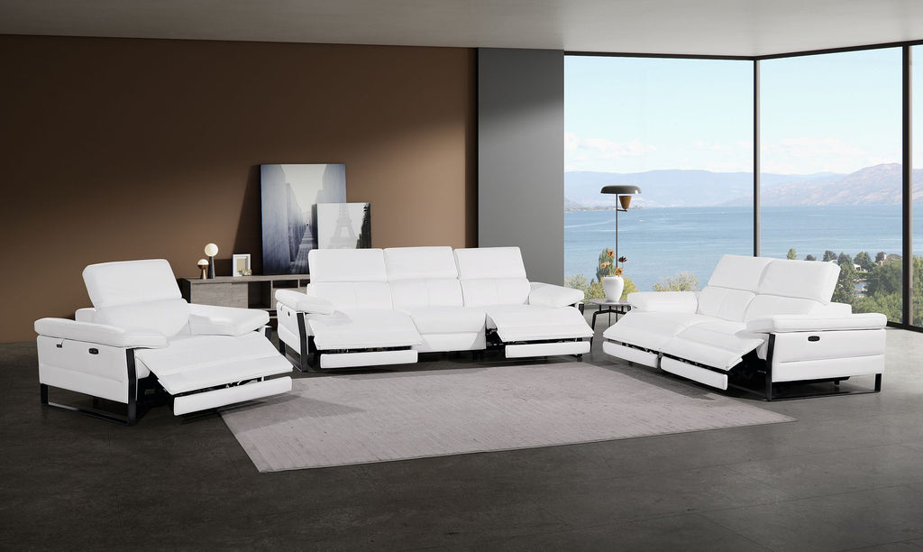 1246 Divanitalia Modular Power Dual Reclining Sofa, Loveseat, and Chair Set with Power Headrests - Top Grain Italian Leather - White - SKU 1246-WHITE-6.5-HT-3PC - view 2